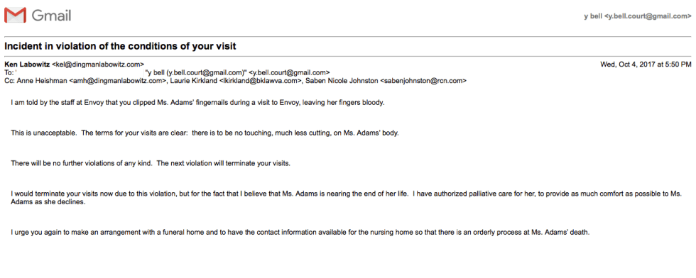 Labowitz Email Threat to Term Visits